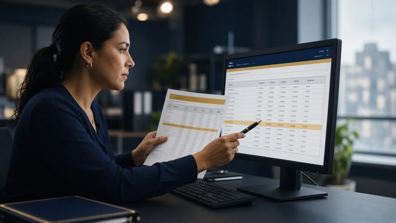 Billing analyst comparing a payer fee schedule with an electronic remittance to check a CO-45 adjustment