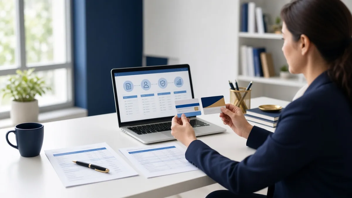 Medical billing specialist comparing primary and secondary insurance documents for coordination of benefits